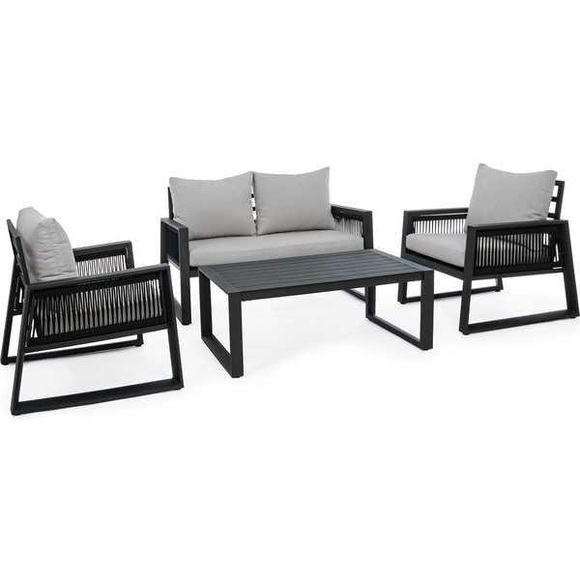 Garten Sitzgruppe mit Kissen Captiva schwarz (4er-Set)