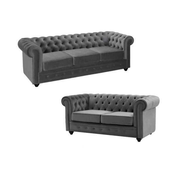 Sofa 3-Sitzer & 2-Sitzer - Samt - Anthrazit - CHESTERFIELD Sofa 3-Sitzer & 2-Sitzer - Samt - Anthrazit - CHESTERFIELD