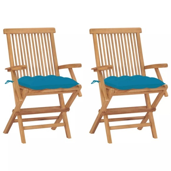 vidaXL Gartenstühle mit Hellblauen Kissen 2 Stk. Massivholz Teak