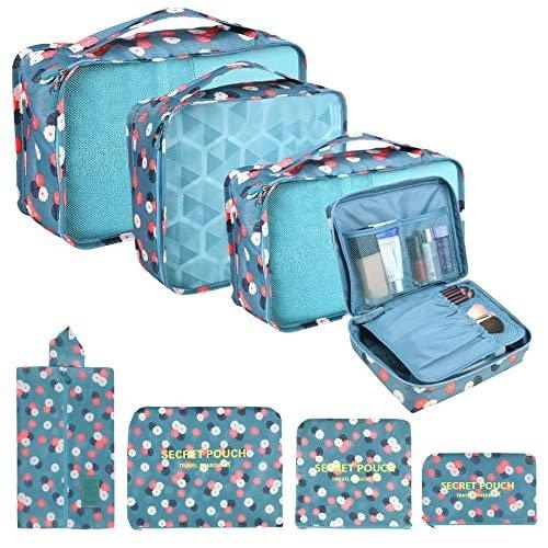 Packung Mit 8 Packwürfeln, Koffer-organisationswürfel, Mit Schuhbeutel, Wäschesack, Reiseorganisator, Kleidersack, Für Rucksack, E Blume Unisex Blau ONE SIZE