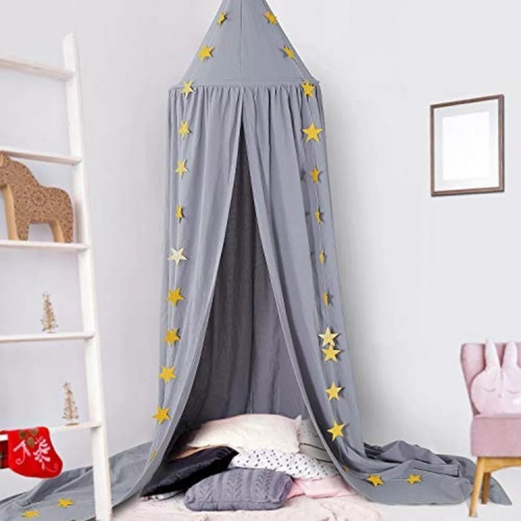 Baby Baldachin, Bett Kinderzimmer Bettvorhang Baumwolldekoration Moskitonetz Unisex Grau 135X200CM