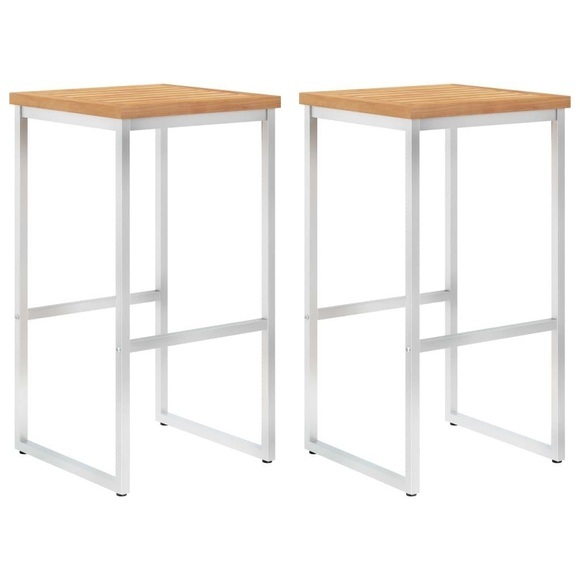 vidaXL Barhocker 2 Stk. Massivholz Teak und Edelstahl