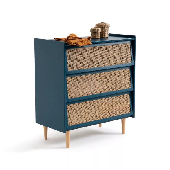 Kommode Taga Mit 3 Rattanschubladen Unisex Blau ONE SIZE