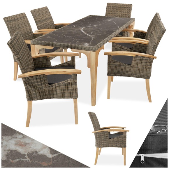 Rattan Tisch Foggia mit 6 Stühlen Rosarno Rattan Tisch Foggia mit 6 Stühlen Rosarno