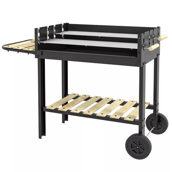 Northio - Holzkohlegrill, BBQ Campinggrill mit zwei Grillrosten, Ablage, Griff, Metall, Schwarz, 113x53,5x82,5cm, One Size