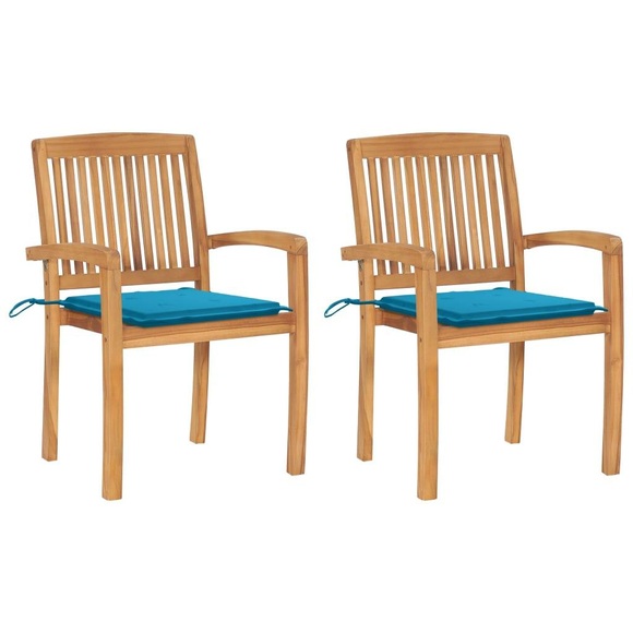 vidaXL Gartenstühle 2 Stk. mit Blauen Kissen Massivholz Teak