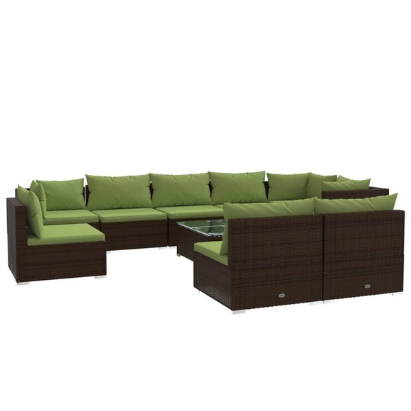 vidaXL 10-tlg. Garten-Lounge-Set mit Kissen Poly Rattan Braun