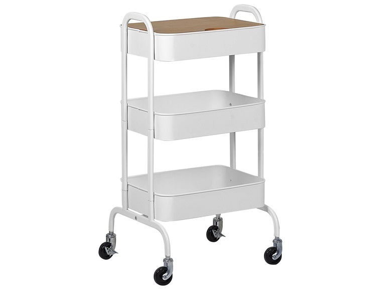Beliani Servierwagen Metall weiss / dunkler Holzfarbton 3 Etagen LUCCA