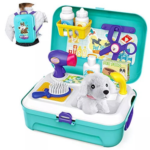 Activity-board - Tierarzt Spielset Hundesalon Haustier Einstellen im Koffer Kleiner Rucksack Rollenspiel Spielzeug, One Size, Blau