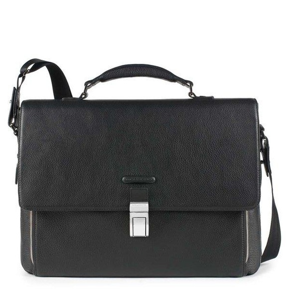Piquadro Modus – Erweiterbare Laptoptasche mit Überschlag in schwarz