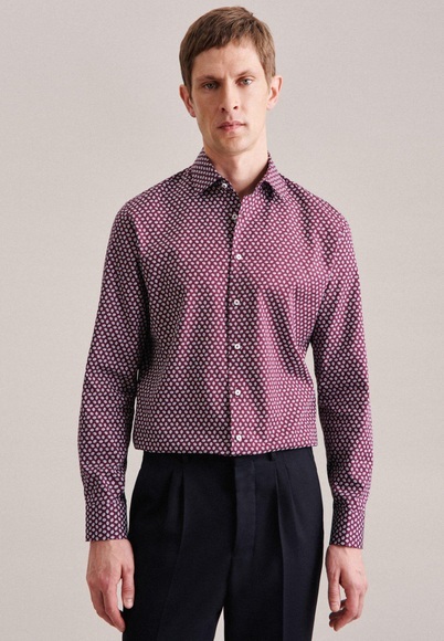 Business Hemd Shaped Fit Extra Langer Arm Druck Herren Rot Bunt 46