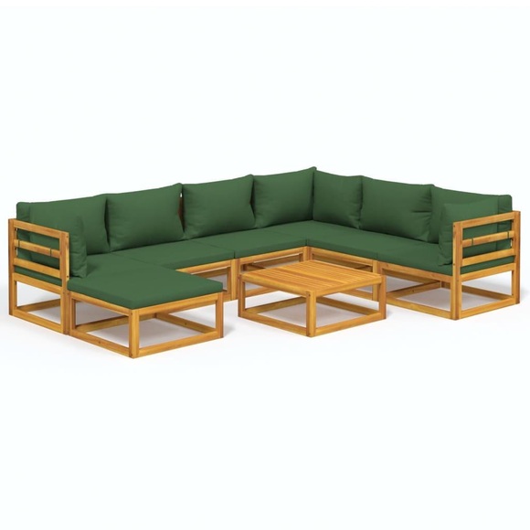 vidaXL 8-tlg. Garten-Lounge-Set mit Grünen Kissen Massivholz