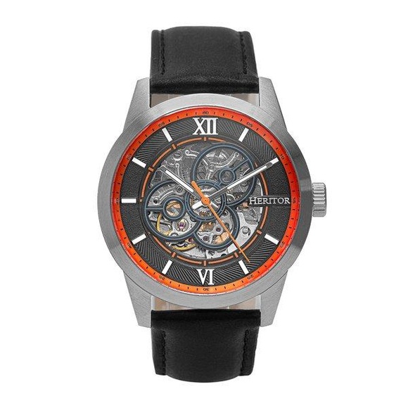 Heritor - Automatik-Lederarmbanduhr Jonas - Schwarz und Silber