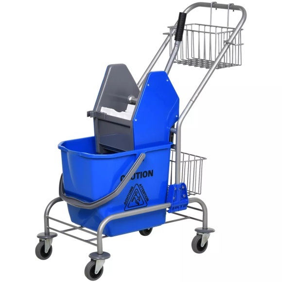 Northio - Reinigungswagen Haushaltswagen professionelle Backenpresse Eimer 26 L + Aufbewahrungskorb Blau 73L x 45B 95H cm Aosom, 60