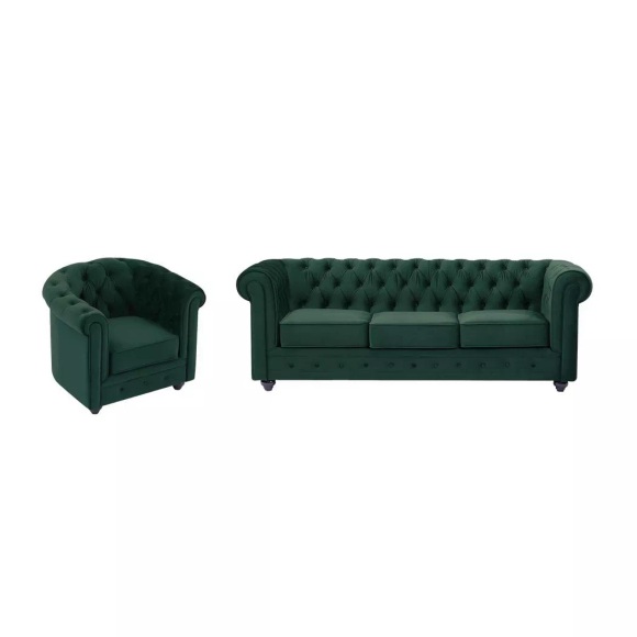 Sofa 3-sitzer & Sessel - Samt - Grün - Chesterfield Unisex Grün ONE SIZE