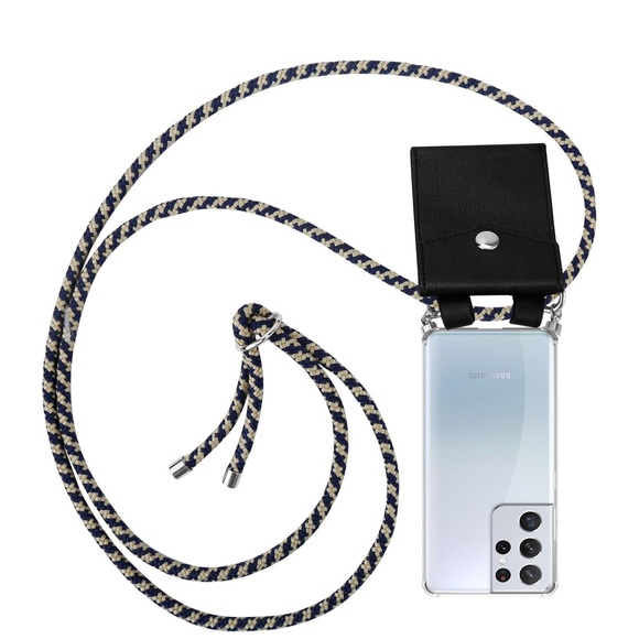 Handy Kette für Samsung Galaxy S21 ULTRA Silikon mit Silbernen Ringen