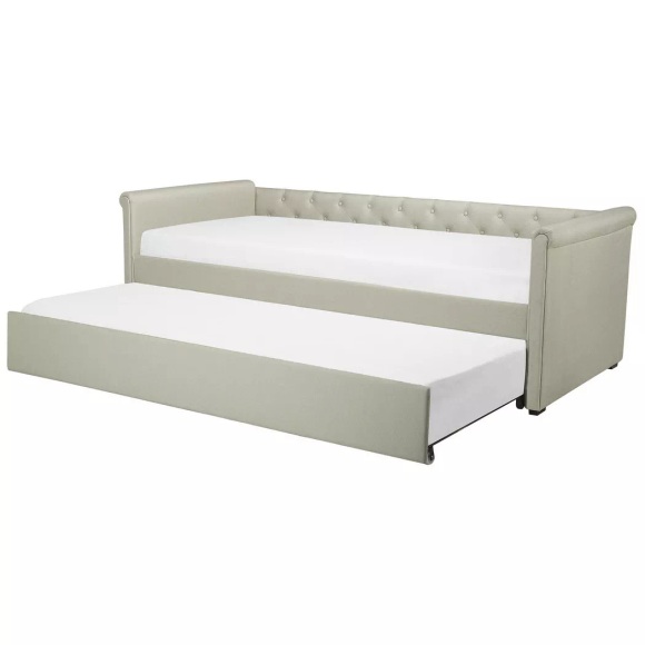 Beliani Tagesbett ausziehbar Polsterbezug beige Lattenrost 90 x 200 cm LIBOURNE