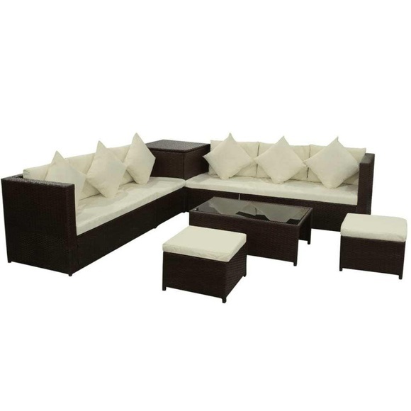 8-tlg. Garten-Lounge-Set mit Auflagen Poly Rattan Braun