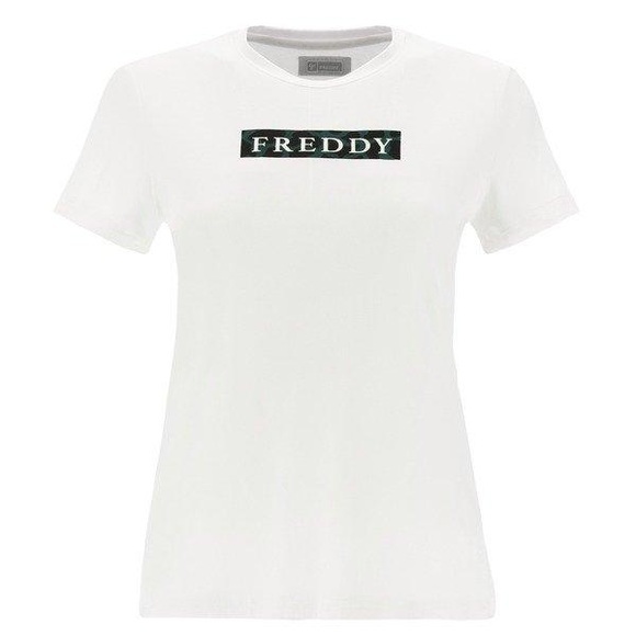 Weisses T-shirt Aus Viskose-jersey Mit Camouflage-hintergrundaufdruck Damen Weiss L