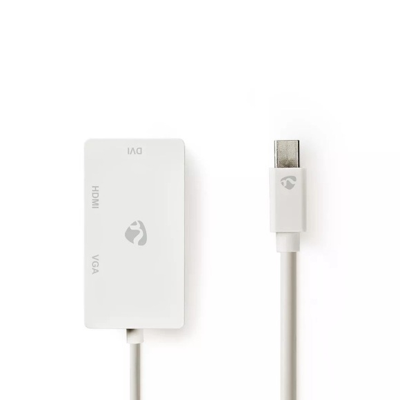 Mini Displayport-Kabel | DisplayPort 1.2 | Mini DisplayPort-Stecker | DVI-D 24+1-Pin-Buchse / HDMI?-Eingang / VGA-Buchse 15p | 21,6 Gbps | Vernickelt | 0,20 m | Rund | PVC | Weiß | Blisterpackung