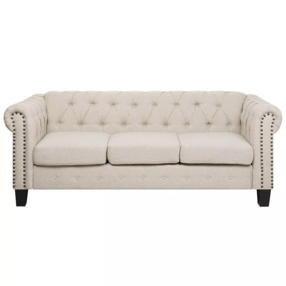 Beliani 3-Sitzer Sofa Polsterbezug beige gerade Beine CHESTERFIELD