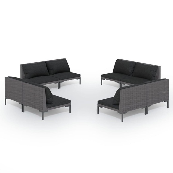 vidaXL 8-tlg. Garten-Lounge-Set mit Kissen Poly Rattan Dunkelgrau