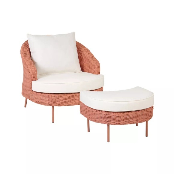Stuhl mit Fusshocker aus PE Rattan Boho ARCILLE Stuhl mit Fusshocker aus PE Rattan Boho ARCILLE