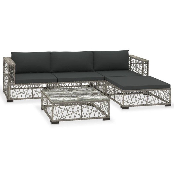 vidaXL 5-tlg. Garten-Lounge-Set mit Kissen Poly Rattan Grau