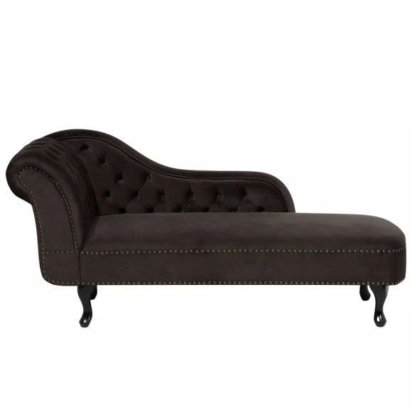 Beliani Chaiselongue Samtstoff dunkelbraun linksseitig NIMES