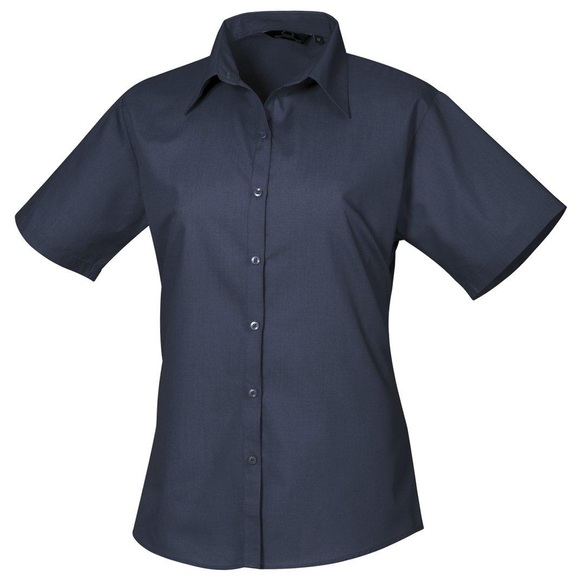 Kurzarm Popeline Bluse Arbeitshemd Damen Marine 48
