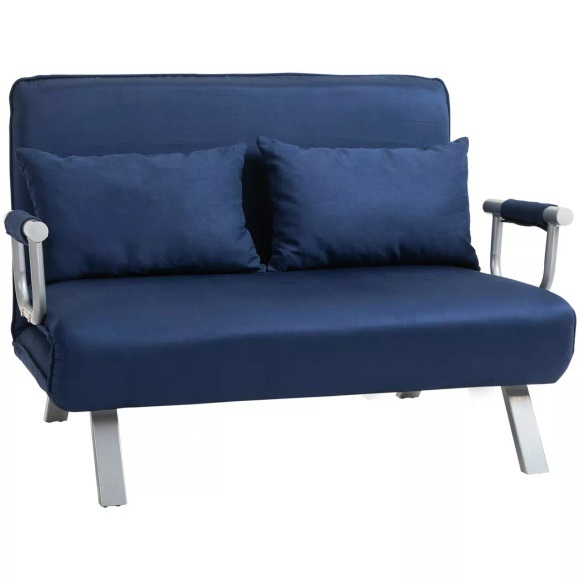 Northio - Schlafsofa 2er-Sofa mit Schlaffunktion und verstellbarer Rückenlehne, Couch mit Wurfkissen in Samtoptik, Polstersofa für Wohnzimmer & Schlafzimmer, Blau, One Size