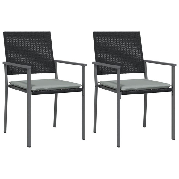 vidaXL Gartenstühle mit Kissen 2 Stk. Schwarz 54x62,5x89cm Poly Rattan