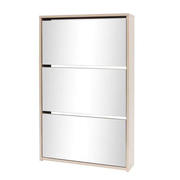 vidaXL Schuhschrank mit 3 Fächern Spiegel Eiche-Optik 63x17x102,5 cm