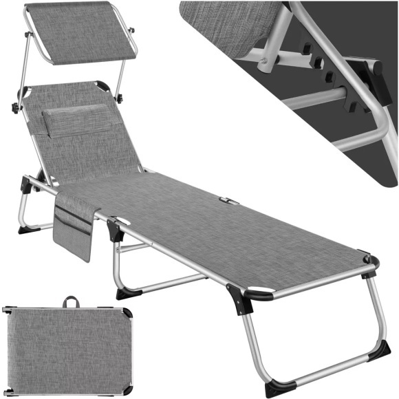 Sonnenliege mit Aluminiumgestell, stufenlos verstellbares Sonnendach Sonnenliege mit Aluminiumgestell, stufenlos verstellbares Sonnendach