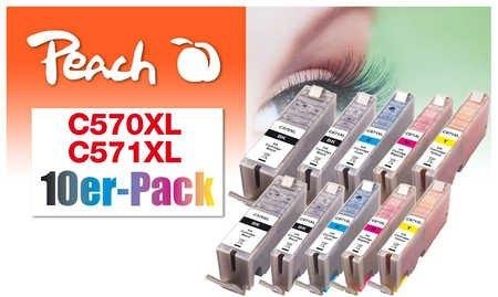 Peach 10er-Pack Tintenpatronen, XL-Ergiebigkeit, kompatibel zu Canon PGI-570XL, CLI-571XL