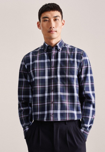 seidensticker Flanellhemd »Regular«, Regular Langarm Button-Down-Kragen Karo