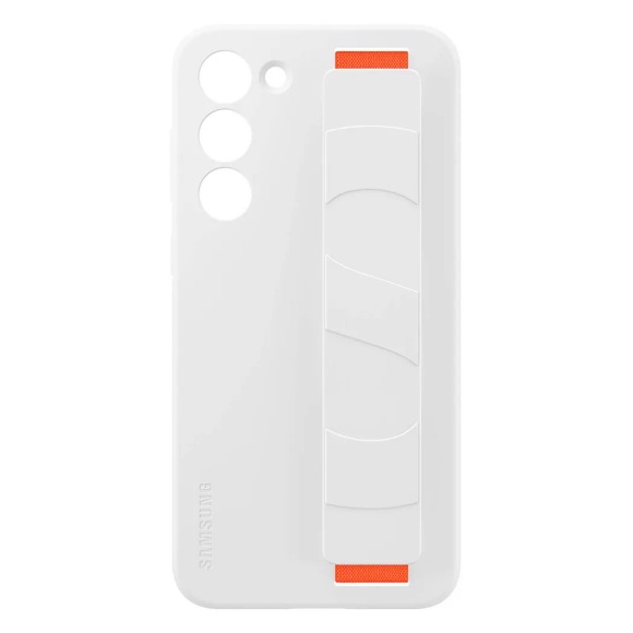 Samsung - Galaxy S23 5G Silikon Grip Cover Hülle (EF-GS911TWEGWW) - Weiss / Orange
