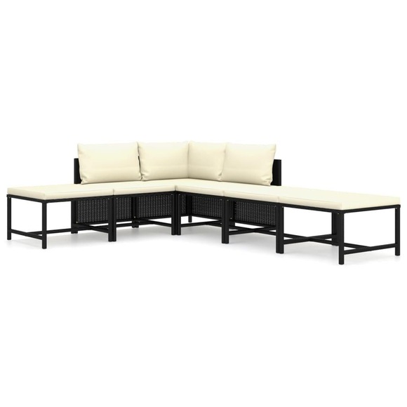 vidaXL 6-tlg. Garten-Lounge-Set mit Kissen Poly Rattan Schwarz