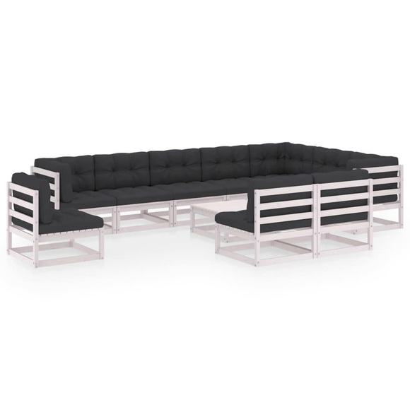 vidaXL 11-tlg. Garten-Lounge-Set mit Kissen Weiß Kiefer Massivholz