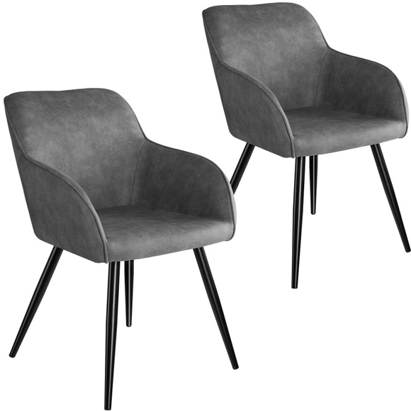 2er Set Stuhl Marilyn Stoff, schwarze Stuhlbeine - grau/schwarz