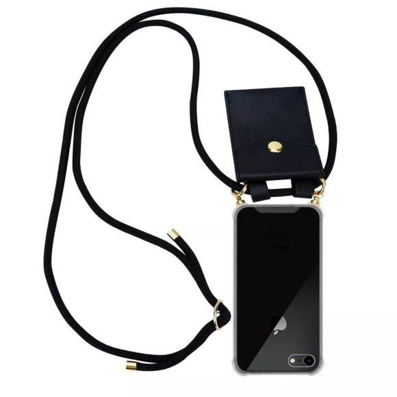 Cadorabo Handy Kette für Apple iPhone 8 / iPhone 7 / iPhone 7S in SCHWARZ – Silikon Necklace Umhänge Hülle mit Gold Ringen, Kordel Band Schnur und ...