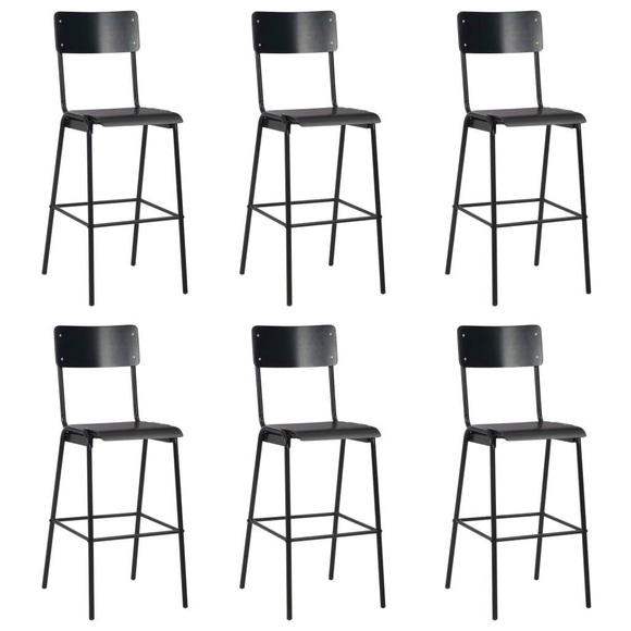 vidaXL Barhocker 6 Stk. Schwarz Massives Sperrholz Stahl