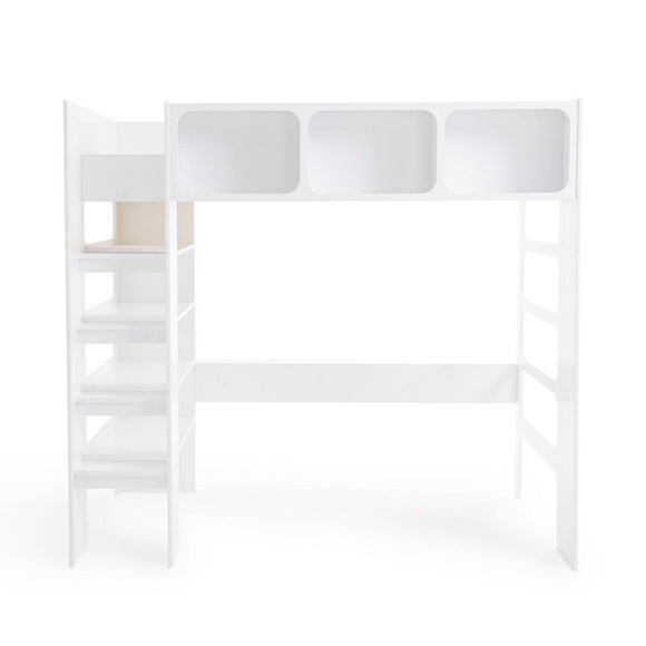 Hochbett Néo Duplex Mit Lattenrost Und Schreibtisch Unisex Weiss 90X190CM