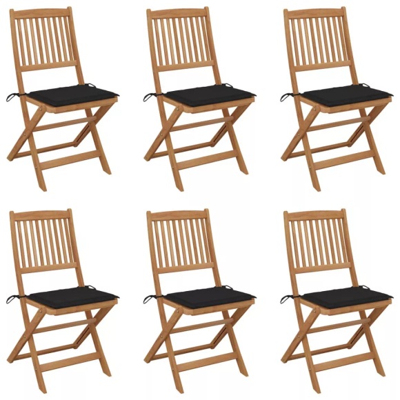 vidaXL Klappbare Gartenstühle 6 Stk. mit Kissen Massivholz Akazie