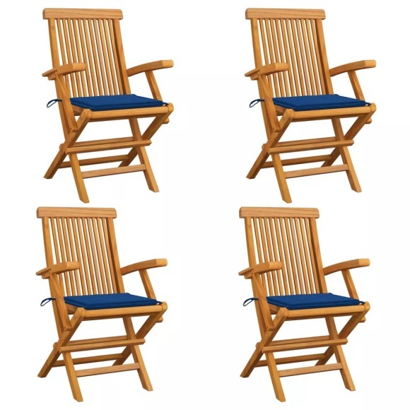 vidaXL Gartenstühle mit Königsblauen Kissen 4 Stk. Massivholz Teak
