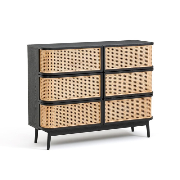 Kommode Laora Mit 6 Rattanschubladen Unisex Schwarz ONE SIZE