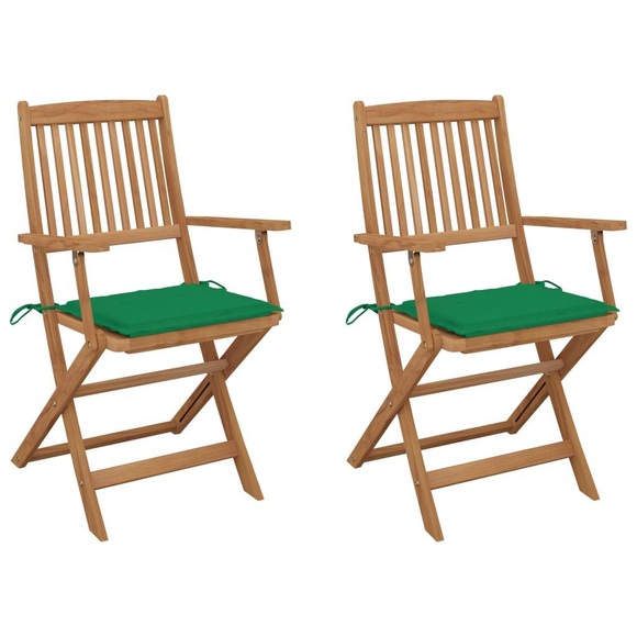 vidaXL Klappbare Gartenstühle 2 Stk. mit Kissen Massivholz Akazie