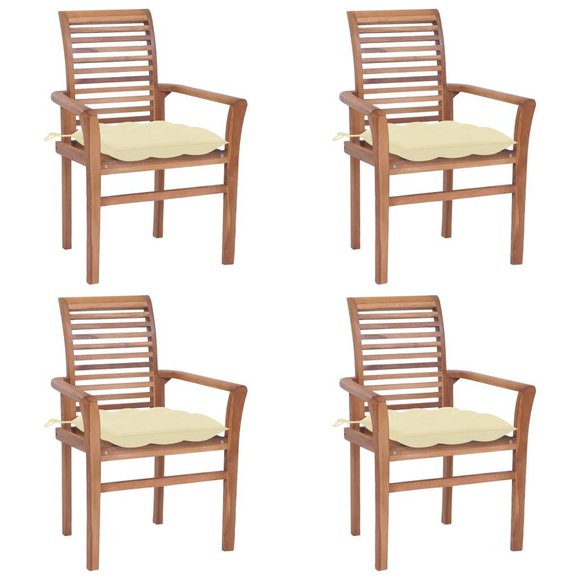 vidaXL Essstühle 4 Stk. mit Cremeweißen Kissen Massivholz Teak