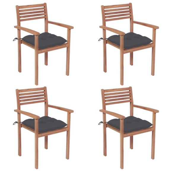 vidaXL Gartenstühle 4 Stk. mit Anthrazit Kissen Massivholz Teak
