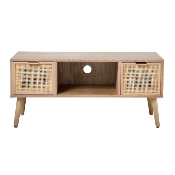 Tv-möbel Mit 2 Schubladen Vorderseite Aus Rattan Unisex Braun ONE SIZE